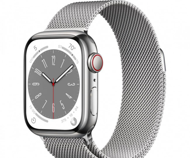 Apple Watch 8 + LTE 45mm Silver Stainless Steel Case with Silver Milanese Loop (MNKJ3/MNKK3)